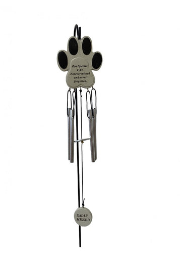 Cat - Paw Memorial Wind Chime Tribute Plaque Ornament Graveside Remembrance