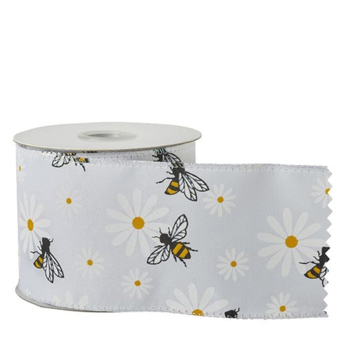 10m Oasis White Bee Wired Edge Ribbon