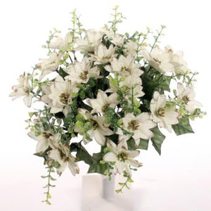 Large Ivory Glittered Poinsettia Bunch with Eucalyptus - Christmas Artificial Xmas