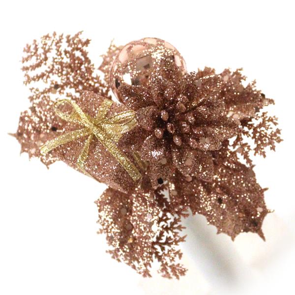 20cm Glittered Present Ball Poinsettia Pick - Christmas Xmas.
