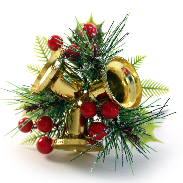 Christmas Pick Gold with Bells Berries and Spruce