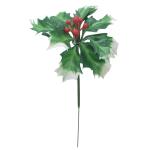 36pcs x 24cm Variegated Holly Pick Green with Red Berry Pick - Christmas Wreath (XB5)