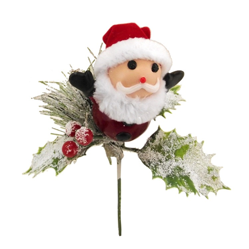 25cm Santa Pick with Holly and Berries - Christmas Artificial Xmas Wreath