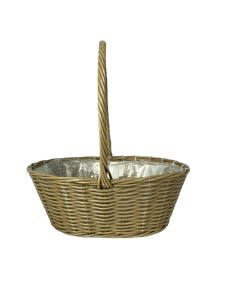 30cm Taupe Oval Planting Basket Plastic Lined with Handle