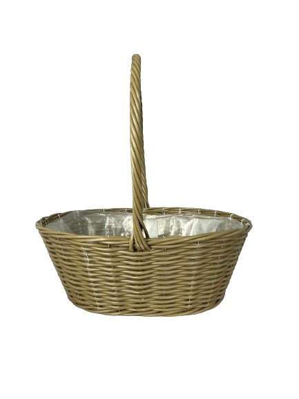 30cm Taupe Oval Planting Basket Plastic Lined with Handle