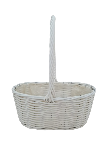 30cm White Oval Planting Basket Plastic Lined with Handle