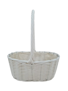 30cm White Oval Planting Basket Plastic Lined with Handle