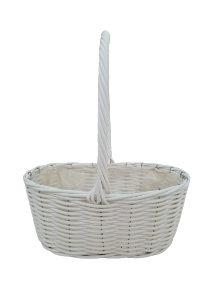 30cm White Oval Planting Basket Plastic Lined with Handle