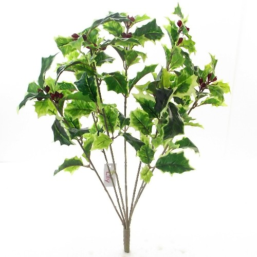 40cm Large Variegated Holly And Berry Bush Green - Christmas Artificial Wreath