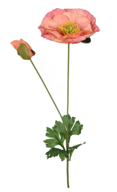 60cm Coral Poppy Stem - Silk Artificial Single Stem