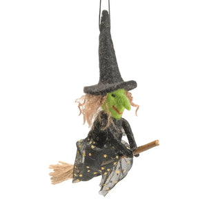 Halloween Felt Witch on a Broomstick Hanging Decoration - H13cm