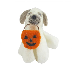 Halloween Felt Dog Holding Pumpkin Hanging Decoration - H10cm