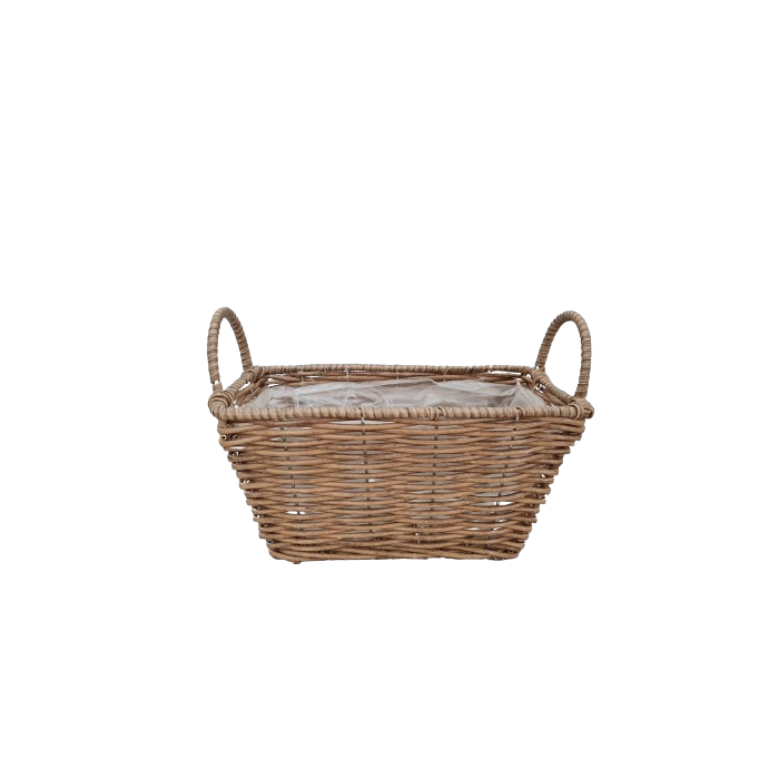 25cm Brown Trough Planting Basket with Ears - Plastic Lined