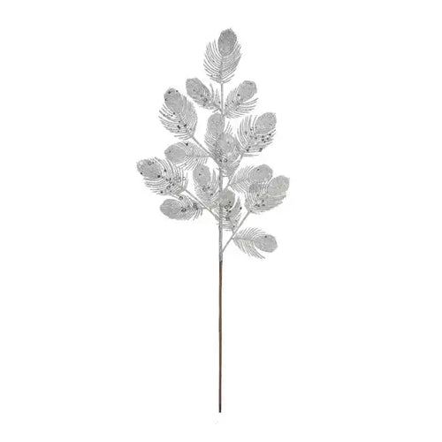 70cm Large Silver Glitter Feather Spray - Christmas Xmas Artificial (XB29)