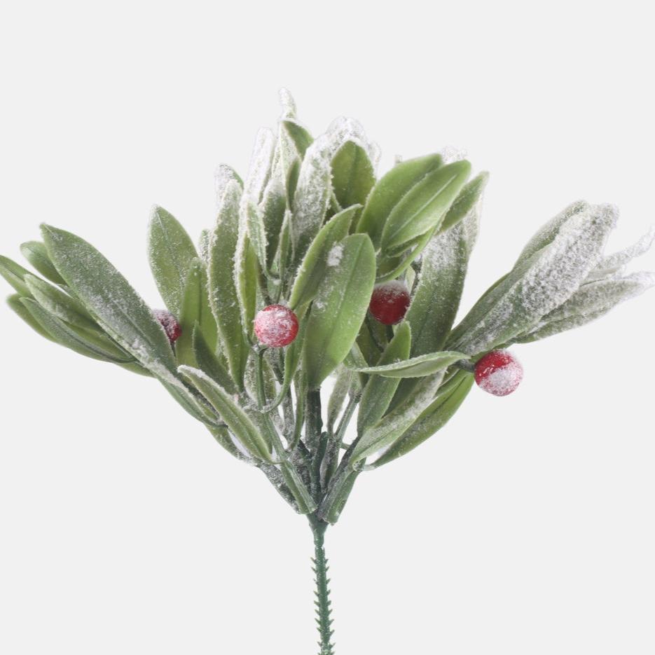 27cm Snow Covered Greenery Pick with Berries  - Christmas Artificial Xmas (XB5)