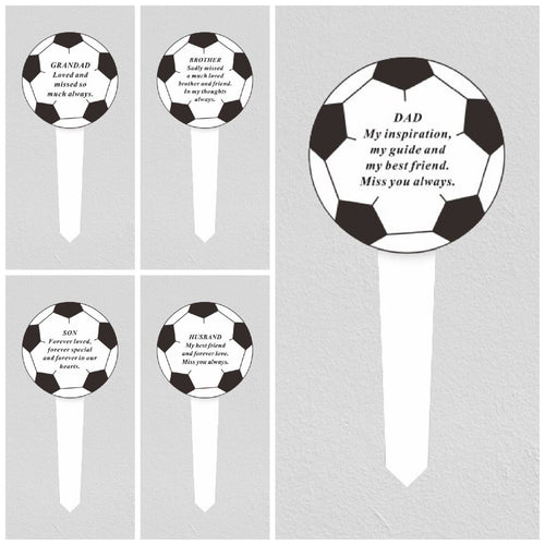 Black & White Plastic Football Memorial Stake Graveside Stick Spike Crematorium