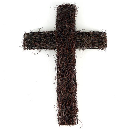 46cm x 32cm Natural Rattan Grape Vine Wicker Cross - Wire Base