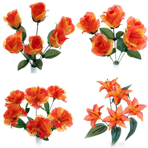 35cm Orange Artificial Flower Bunch - Lily Carnation Rose