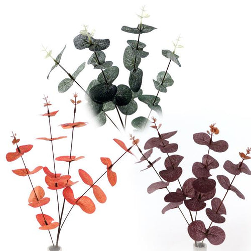 45cm Autumn Eucalyptus Bunch - 4 Stems - Green Orange Burgundy