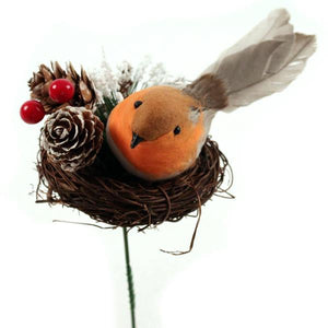 18cm Robin Pick in Nest with Cone and Berries - Christmas Artificial Xmas Wreath