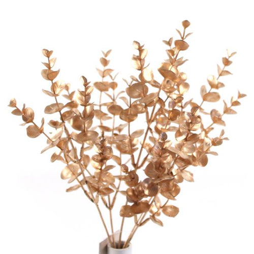 35cm Gold Eucalyptus Bush - 5 Stems - Christmas Artificial