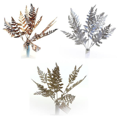 48 x 39cm Plastic Fern Bunch - Gold Silver Champagne - FULL BOX