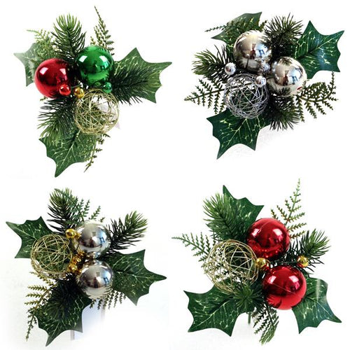12 x Bauble and Foliage Picks - Assorted Colours - FULL BAG