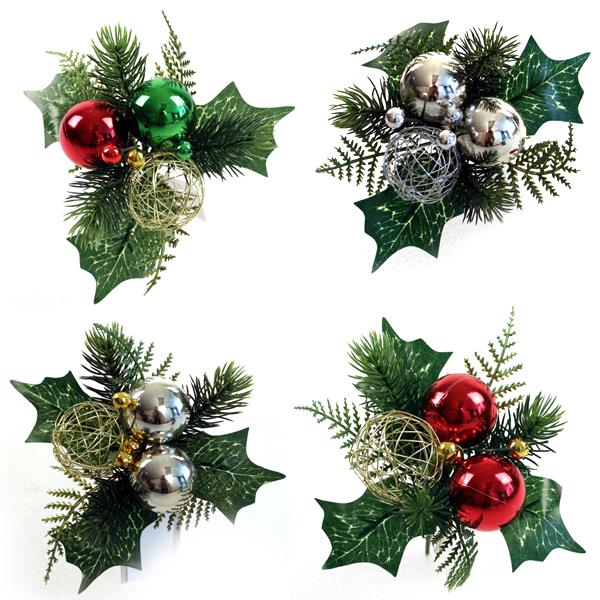 12 x Bauble and Foliage Picks - Assorted Colours - FULL BAG