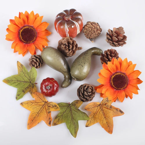 Bag of Autumnal Pieces - Maple Leaves Pumpkins Cones