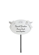 Load image into Gallery viewer, White &amp; Silver Twin Cherub Memorial Stick Remembrance Plaque Tribute Spike Stake