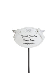White & Silver Twin Cherub Memorial Stick Remembrance Plaque Tribute Spike Stake