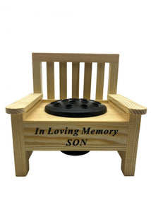 Wooden Memorial Bench with Flower Insert Pot Graveside Crematorium Plaque Garden