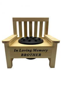 Wooden Memorial Bench with Flower Insert Pot Graveside Crematorium Plaque Garden