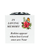 Load image into Gallery viewer, White Plastic Robin Memorial Rose Bowl Flower Vase Grave Plaque Tribute Ornament