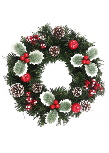 30cm Red Apple & Frosted Cone Christmas Hanging Wreath  - Christmas Artificial Xmas