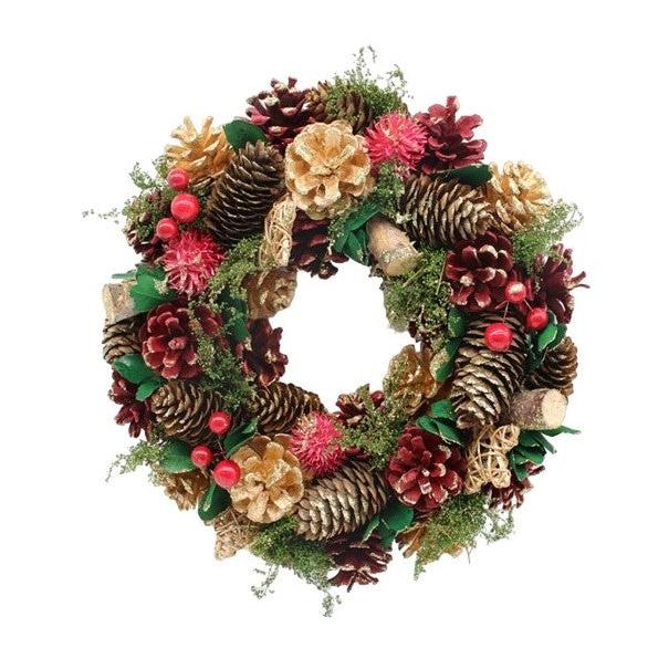 30cm Red and Gold Traditional Boxed Wreath -  Christmas Artificial Xmas