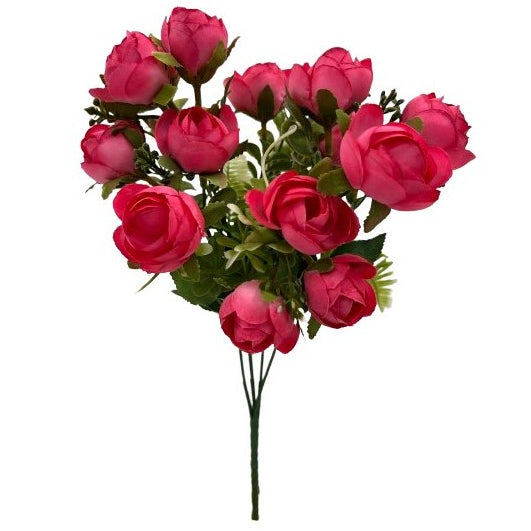 31cm Cerise Rose Bud Bunch with Foliage