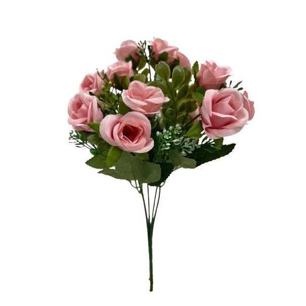 32cm Pale Pink Open Rose Bunch with Foliage