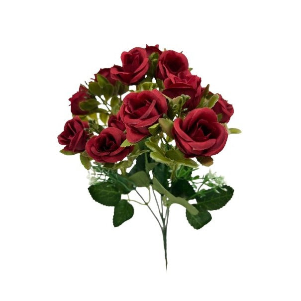 32cm Red Open Rose Bunch with Foliage