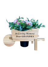 Load image into Gallery viewer, Wooden Memorial Wheelbarrow with Flower Insert - Graveside Plaque