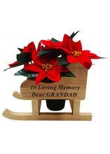 Load image into Gallery viewer, Christmas Memorial Wooden Sleigh with Red Poinsettia Grave Pot Included