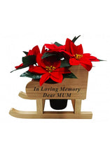 Load image into Gallery viewer, Christmas Memorial Wooden Sleigh with Red Poinsettia Grave Pot Included