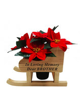 Load image into Gallery viewer, Christmas Memorial Wooden Sleigh with Red Poinsettia Grave Pot Included