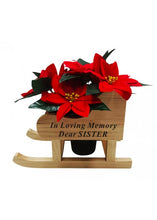 Load image into Gallery viewer, Christmas Memorial Wooden Sleigh with Red Poinsettia Grave Pot Included