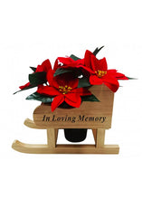 Load image into Gallery viewer, Christmas Memorial Wooden Sleigh with Red Poinsettia Grave Pot Included