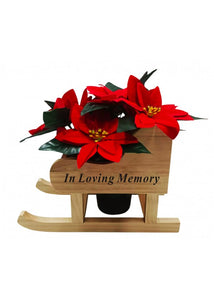 Christmas Memorial Wooden Sleigh with Red Poinsettia Grave Pot Included