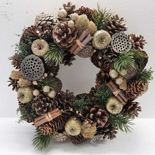 30cm Golden Fruits Boxed Wreath -  Christmas Artificial Xmas