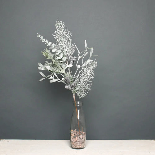 69cm Frosted Pine Eucalyptus and Cone Spray - Christmas Xmas Artificial