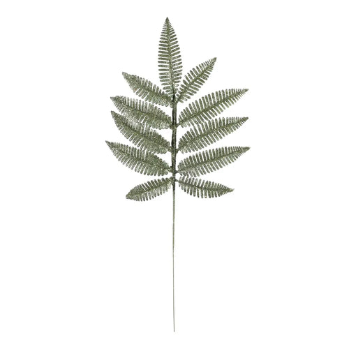 60cm Green Glitter Fern Stem - Christmas Xmas Artificial