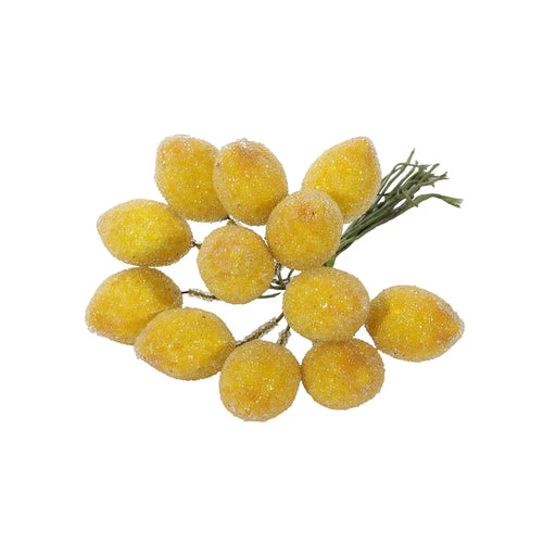 11cm Mini Yellow Frosted Lemons Pick - 12 lemons per pick (XB9)